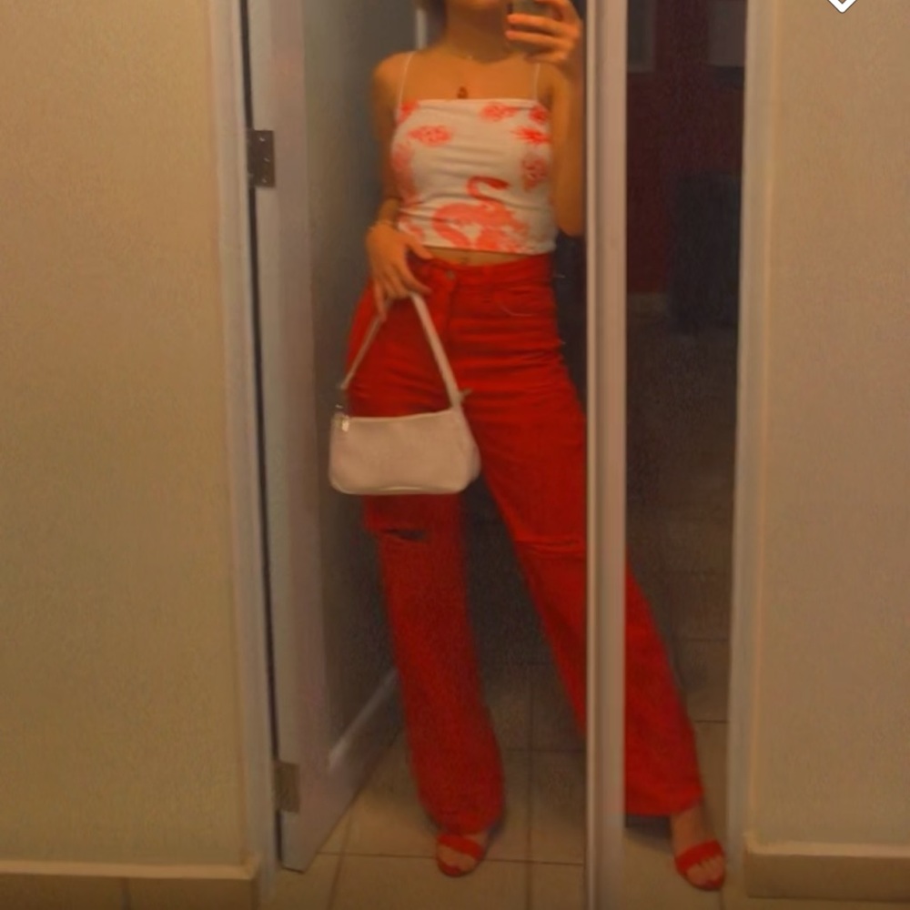 Red Ripped High Waisted Jeans - Picture 3 of 3